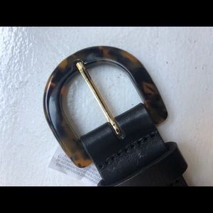 J Crew Black Leather Belt with Tortoise Buckle